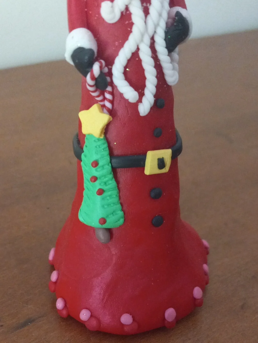 Whimsical Polymer Clay Tall Skinny Cone Santa Figurine Ornament